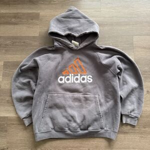Vintage 90s Adidas Hoodie Sweatshirt Mens Medium Gray Center Logo USA